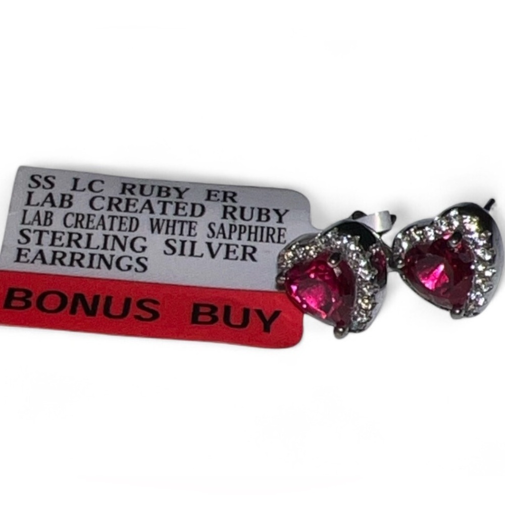 Sterling‎ Silver lab created Ruby and White Sapphire Earrings
